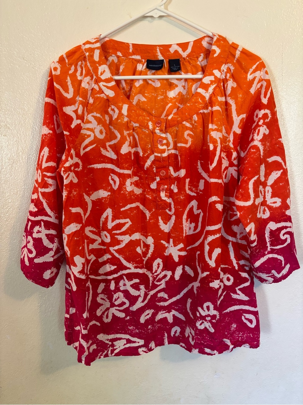 Westbound Orange to Pink Floral Button-Front Tunic